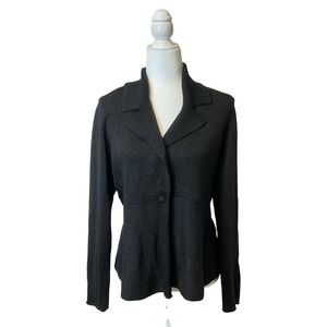 Eileen Fisher Silk Blend Notch Collar Knit Cardigan Blazer Black Size Large